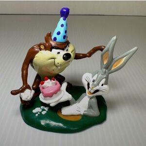 Vintage Looney Tunes Taz Bugs Bunny Birthday PVC Action Figure Cake Topper 1995